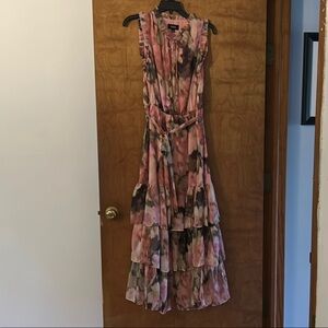 MSK Pink and Green Ruffled Wrap Sundress